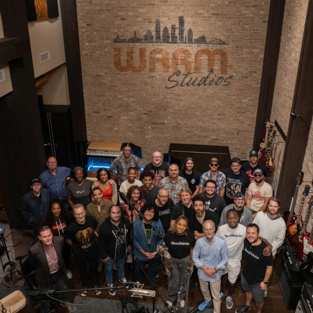 Group photo at WAM Studios for SoundEscape Austin with Eddie Kramer